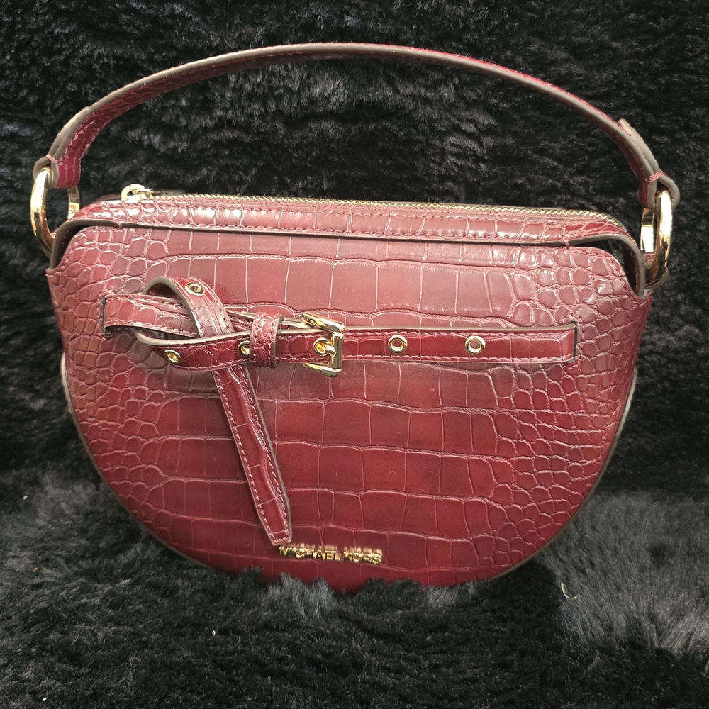 Michael Kors Burgundy Croc-Embossed Shoulder Bag